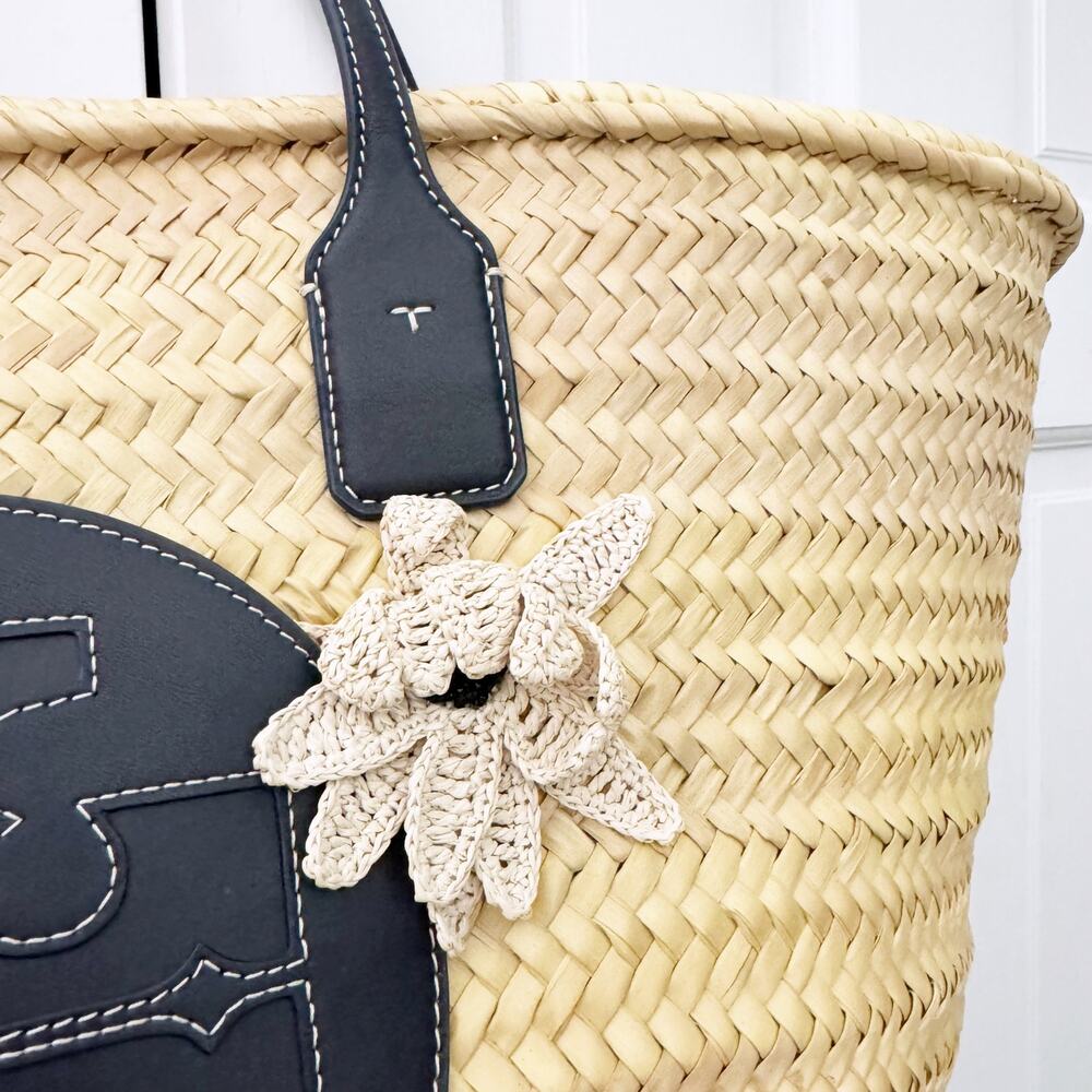 Tory Burch Ella Straw Floral Basket Tote Bag - Picture 4 of 14